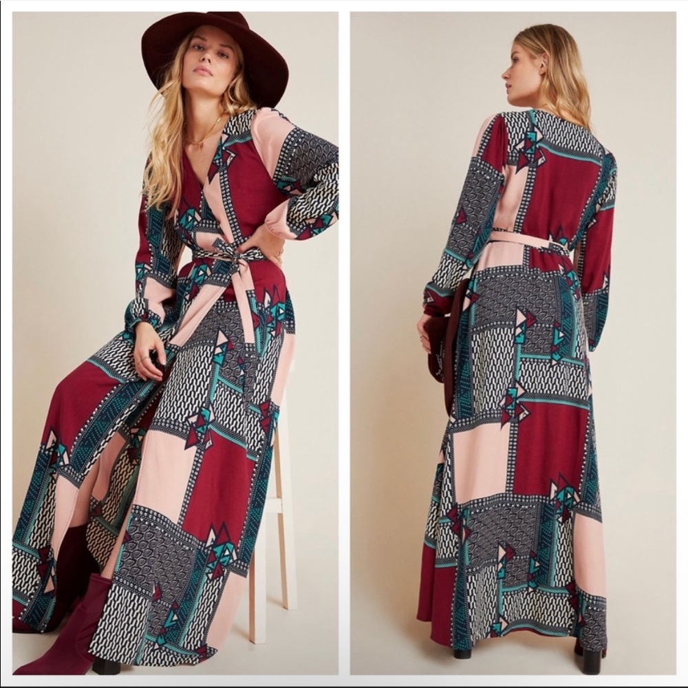 ANTHROPOLOGIE Porridge Virginia Wrap Abstract Maxi Dress Size Small NEW